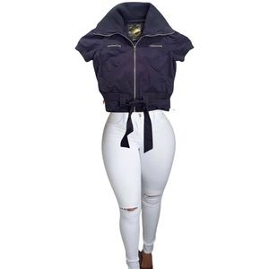 Navy blue waist length jacket size juniors Large